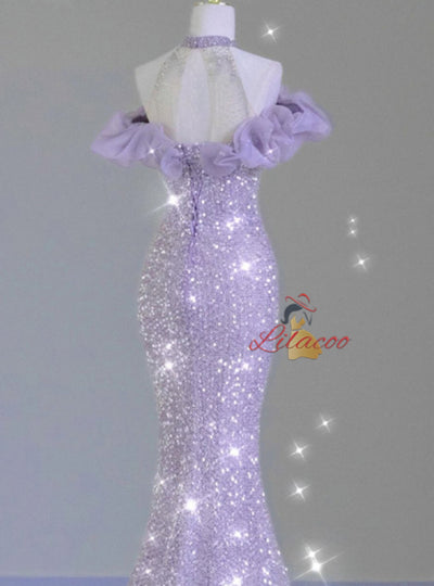 Purple Mermaid Sequins Prom Dress