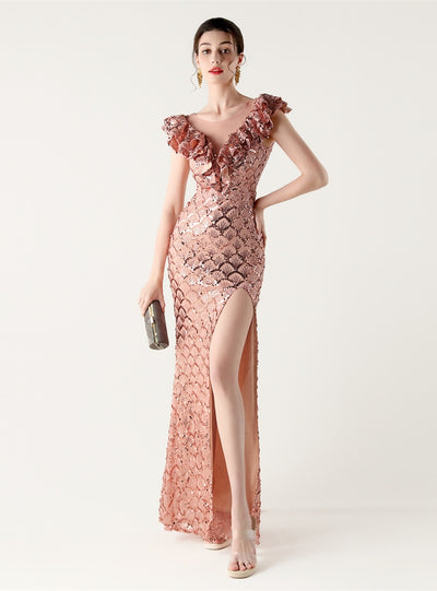 Mermaid Sequins Split Prom Dress