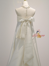 White Satin Loose Flower Wedding Dress