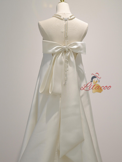 White Satin Loose Flower Wedding Dress