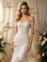 White Mermaid Sequins Beading Wedding Dress