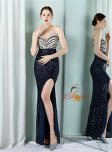 Burgundy Mermaid Sequins Spaghetti Straps Prom Dress