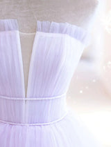 Light Purple Tulle Pleats Beading Prom Dress