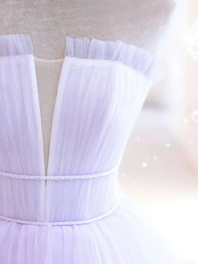 Light Purple Tulle Pleats Beading Prom Dress