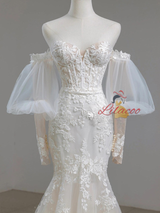 Mermaid Tulle Long Sleeve Appliques Wedding Dress