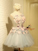 Gray Tulle 3D Appliques Homecoming Dress