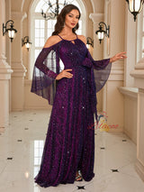 V-neck Bright Silk Bat Sleeve Dress