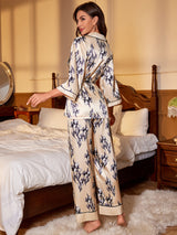 Silk Lace-up Pajamas Suit