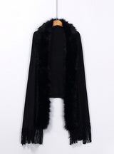 Large Size Fur Collar Fringed Cardigan Shawl Coat