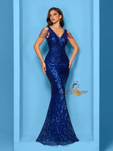 Royal Blue Mermaid Seuqins V-neck Prom Dress