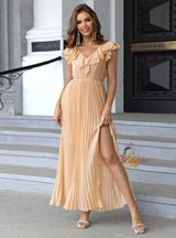 Sexy V-neck Pleated Long Dress