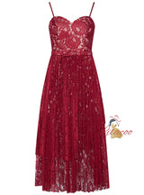 Burgundy Lace Spaghetti Straps Prom Dress