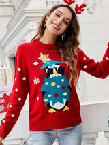 Round Neck Long Sleeve Sequined Animal Christmas Sweater
