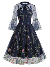 Retro Mesh Embroidery Vintage Dress