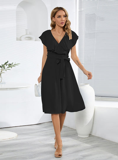 Sexy V-neck Lotus Leaf Sleeve Slim Dress