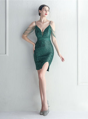 Spaghetti Straps Beading Short Prom Dress