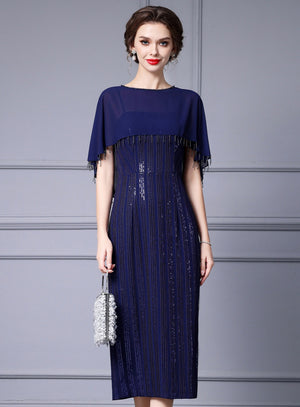 Dark Blue Sequins Mother Of The Bride Dress