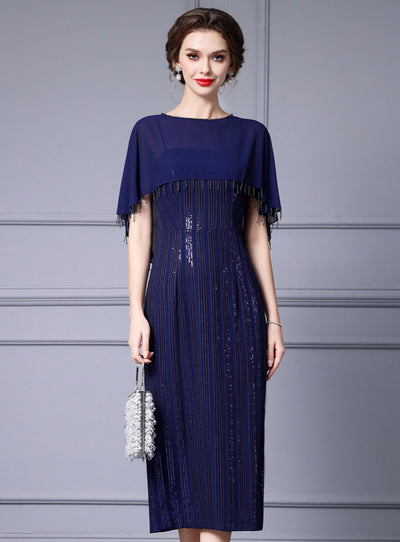Dark Blue Sequins Mother Of The Bride Dress