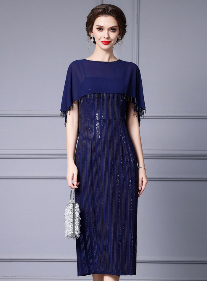 Dark Blue Sequins Mother Of The Bride Dress