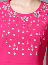 Fuchsia Long Sleeve Beading Mother Of The Bride Dress