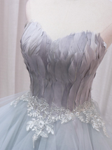 Gray Tulle Feather Appliques Homecoming Dress