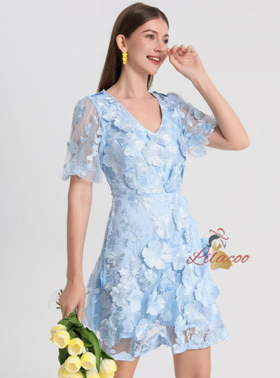 V-neck Slim Lace Short Dress