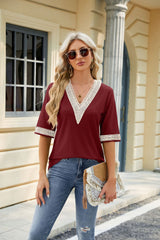 Lace Stitching Five-point Sleeve Loose T-shirt