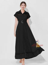Women Sleeveless Lapel Long Dress
