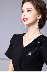 Black Sequins Short Sleeve Mother Of The Bride Dress