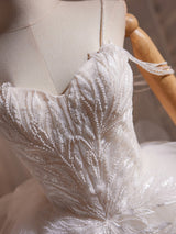 White Tulle Spaghetti Straps Beading Wedding Dress