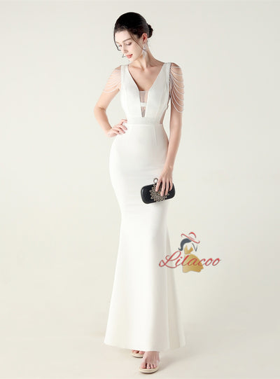 Mermaid V-neck Beading Prom Dress