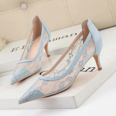 Shallow-mouthed Pointed Lace Mesh Shoes