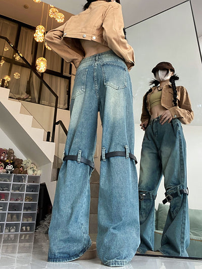 Retro Stitching Ripped Jeans