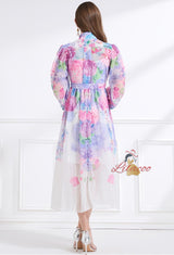 Printed Chiffon Long Sleeves Dress