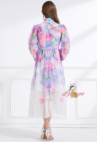 Printed Chiffon Long Sleeves Dress
