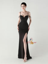 Mermaid Spaghetti Straps Beading Split Prom Dress