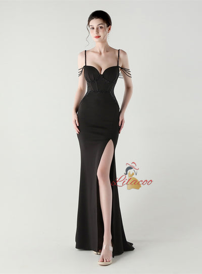 Mermaid Spaghetti Straps Beading Split Prom Dress