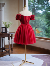Burgundy Tulle 3D Flower Homecoming Dress