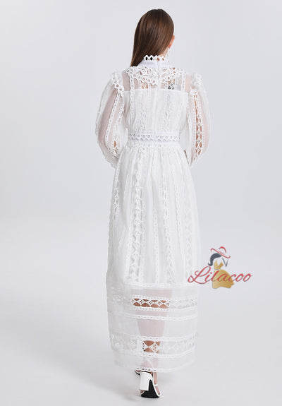 Palace High Neck Lantern Sleeve Dress