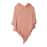 Solid Color Striped Fringed Hooded Cloak
