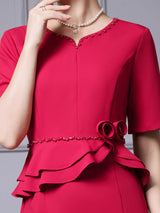 Short Sleeve Beading Pearls Mother Of The Bride Dress