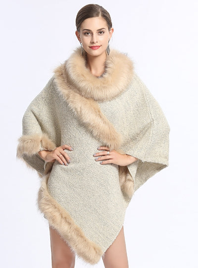 Round Neck Knitted Pullover Cape Shawl