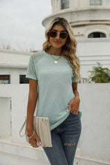 Lace Stitching Round Neck Short Sleeve T-shirt
