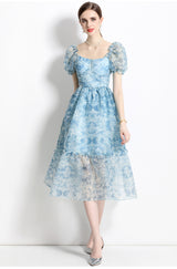 Palace Square Collar Bubble Sleeve Dress