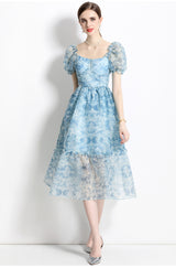 Palace Square Collar Bubble Sleeve Dress