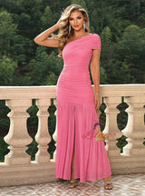 Sheath Long One Shoulder Pleats Party Dress