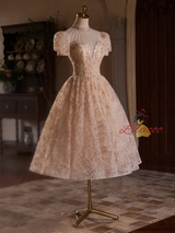 Champagne Lace Beading Prom Dress