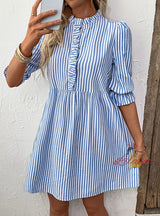 Wooden Ear Vertical Striped Shirt Dress