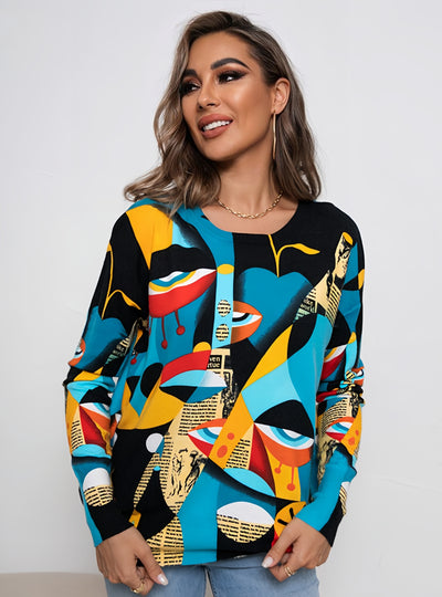 Printed Round Neck Knitted Sweater