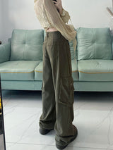 Retro Loose Big Pocket Army Green Pants